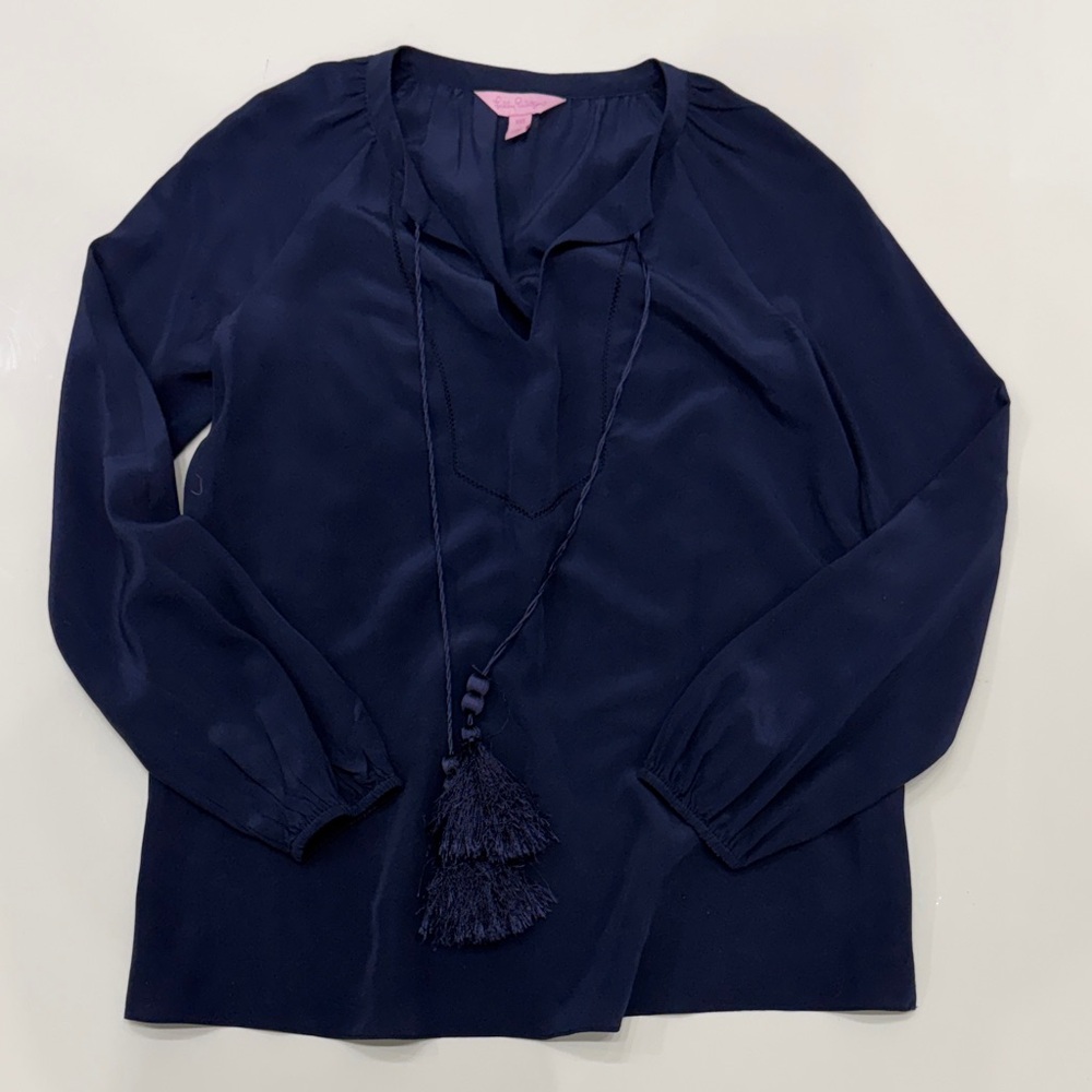 Lilly Pulitzer Navy Blouse with Tassel Detail